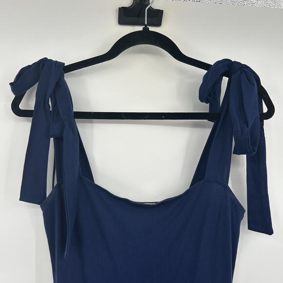 Reformation Edita Navy Blue Jersey Knit Dress With Pockets Size Medium M - Picture 2 of 7